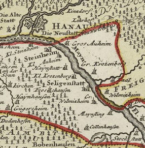 Karte mit der Umgebung von Hanau